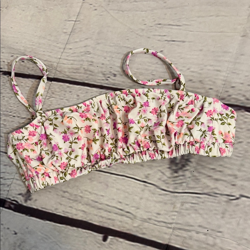 Xhilaration Floral Bikini Top - Pink and Green Size Medium
